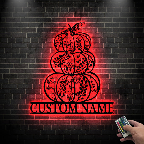 Custom Halloween Pumpkin Metal Sign With Led Lights, Personalized Fall Pumpkins Metal Wall Art, Thanksgiving Pumpkin Metal Sign Door Hanger