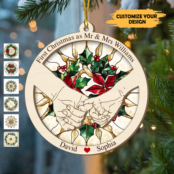 Holding Hands First Christmas Couple Ornament - Personalized Suncatcher Ornament, Gift for Couple