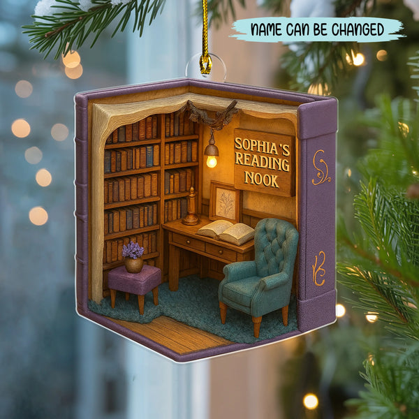 Book Lover's Cozy Reading Nook with Vintage Library Scene Acrylic Ornament