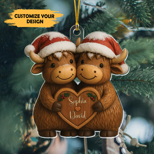 Personalized Couple Cow Christmas Acrylic Ornament – Custom Name Gift for Couples