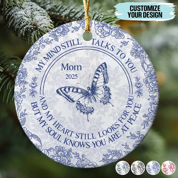 Personalized My Soul Knows You Are At Peace Toile de Jouy Ceramic Memorial Ornament, In Loving Memory Christmas Gift, Sympathy Gift, Christmas Gift For Family Members