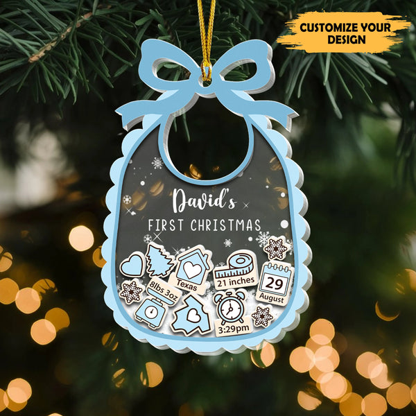 Personalized Baby Bib Shaker Ornament – Custom First Christmas Keepsake for Newborns