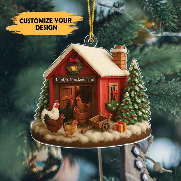 Personalized Chicken Farm Acrylic Ornament – Custom Name Barn Christmas Decoration