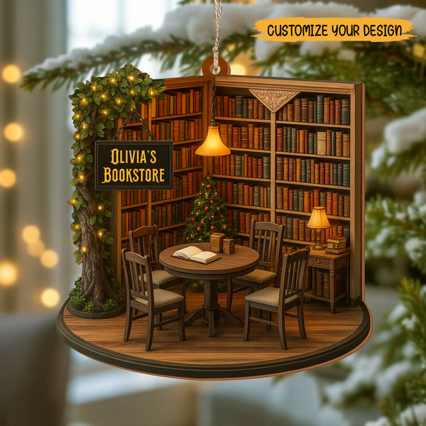 Personalized Bookstore Ornament - Custom 1-Layered Wood Christmas Decoration