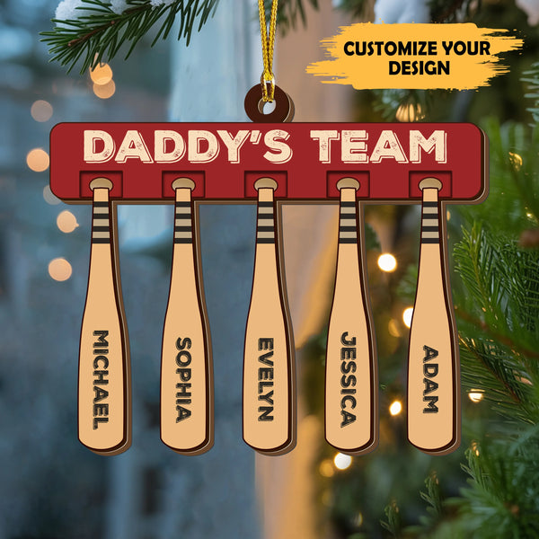 Personalized Dad/Grandpa’s Team Baseball Bat Wood Ornament – Custom Family Christmas Decoration