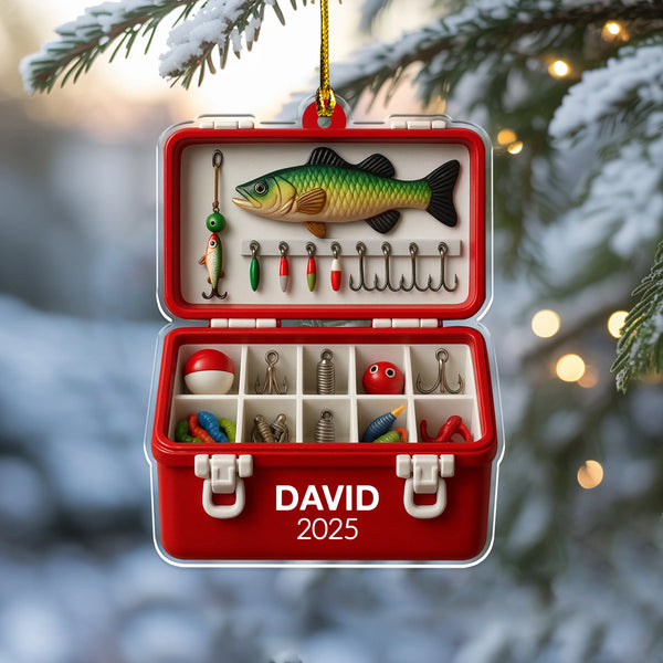 Personalized Fishing Tackle Box 2D Flat Acrylic Ornament - Christmas Gift for Fishermen