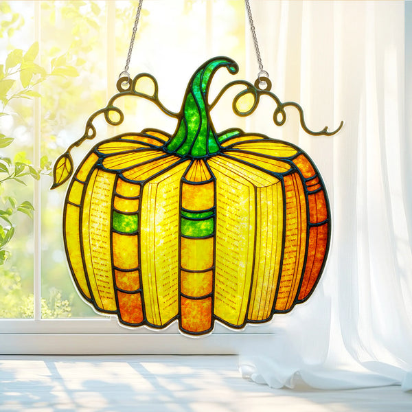 Personalized Halloween Book Pumpkin Suncatcher
