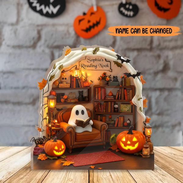 Ghost Reading Corner - Personalized 2D Flat Halloween Acrylic Plaque, Spooky Halloween Gift for Book Lovers
