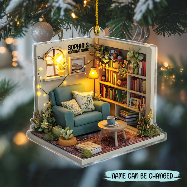 2D FLAT Dreamy Cozy Reading Nook - Personalized Reading Acrylic Ornament, Reading Room Christmas Ornament, Bookworm Gift