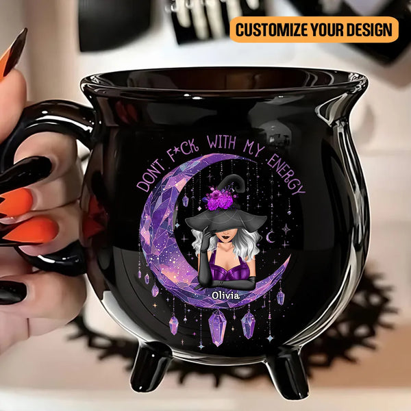 Ceramic Cauldron Coffee Mug - Don't F*ck With My Energy - Personalized Halloween Witchy Gifts For Besties, Sisters, BFF, Family, Yourself