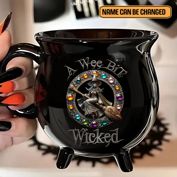 A Wee Bit Wicked - Personalized Witch Cauldron Mug, Unique Gift for Wiccan, Pagan, and Magic Lovers