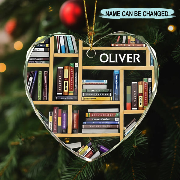 Personalized Book Lover Heart Glass Ornament, Custom Christmas Gift for Readers and Bibliophiles
