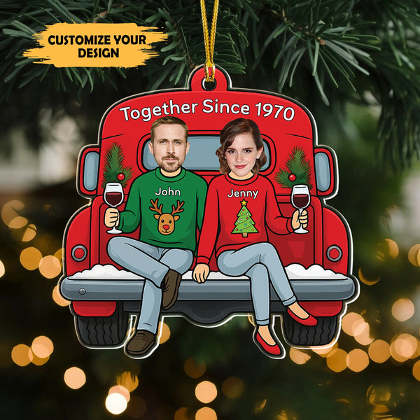 Personalized Acrylic Photo Ornament for Couples – Custom Face, Name & Year Christmas Decoration Gift