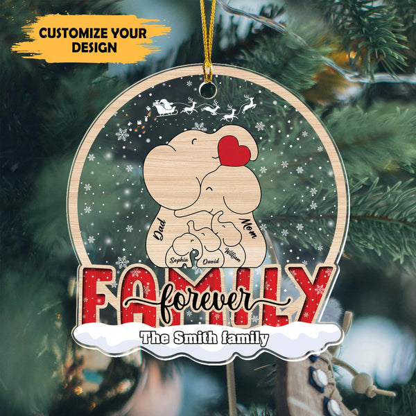 Personalized Family Elephant Acrylic Ornament – Gift for Family