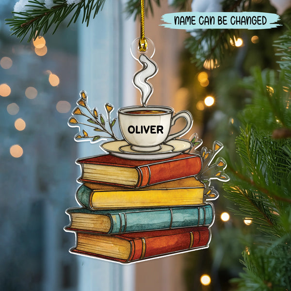 Personalized Vintage Teacup and Book Acrylic Ornament – Window Hanging Decor