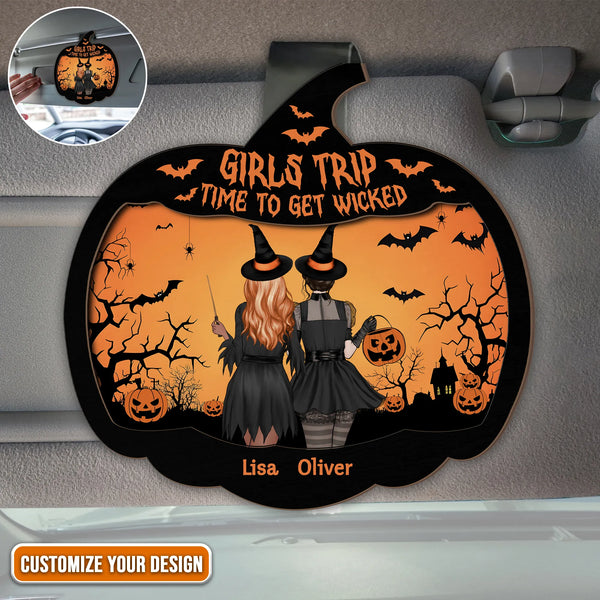 Personalized Girls Trip Salem Car Visor Clip, Gift For Besties, Spooky Witch Sisters