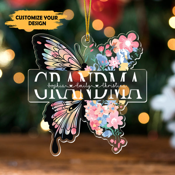 Personalized Mom Grandma Butterfly Acrylic Ornament – Gift For Mom, Grandma, Personalized Christmas Decoration and Gift