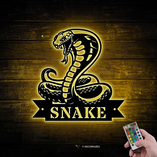 Custom King Cobra Snake Metal Wall Art Led Lights, Personalized Cobra Rattlesnake Snake Metal Name Sign, King Cobra Metal Sign Art Home Decor