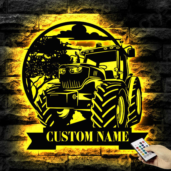 Personalized Name Tractor Driver Metal Wall Art Led Lights, Custom Name Farm Tractor Metal Sign, Farm Tractor Metal Wall Hanging Home Decor