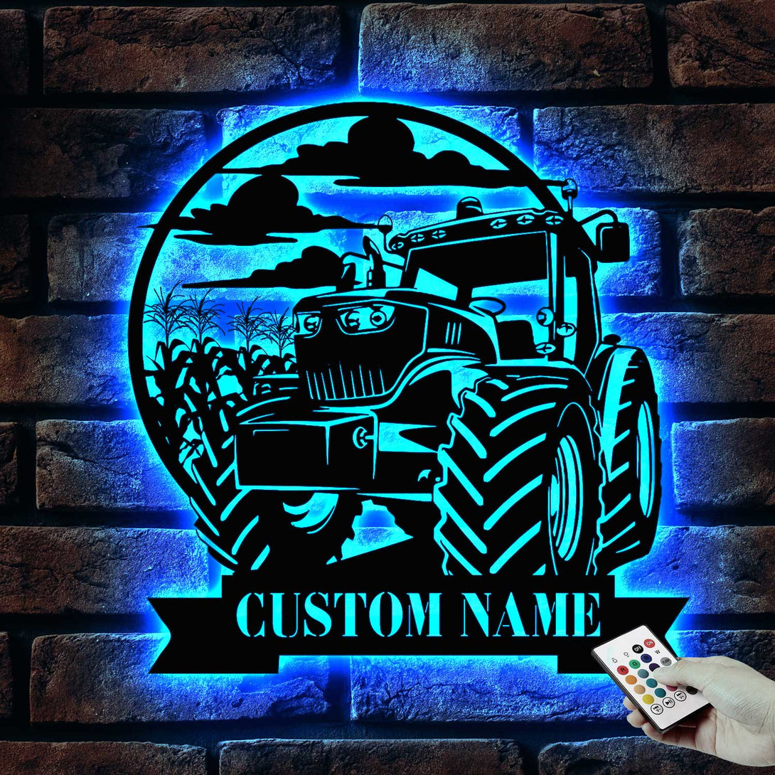 Personalized Farm Tractor Metal Wall Art Led Lights, Custom Name Tractor Driver Metal Sign, Farm Tractor Metal Wall Hanging Home Decor
