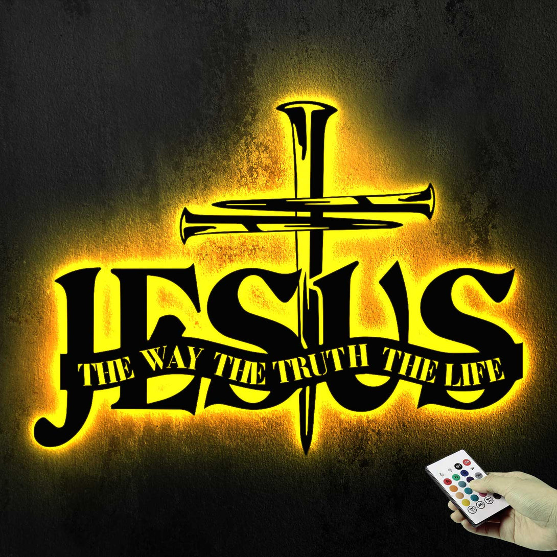 Jesus The Way The Truth The Life Metal Wall Art Led Lights, Christian Jesus Faith Metal Sign Home Decor, Religious Metal Housewarming Decor