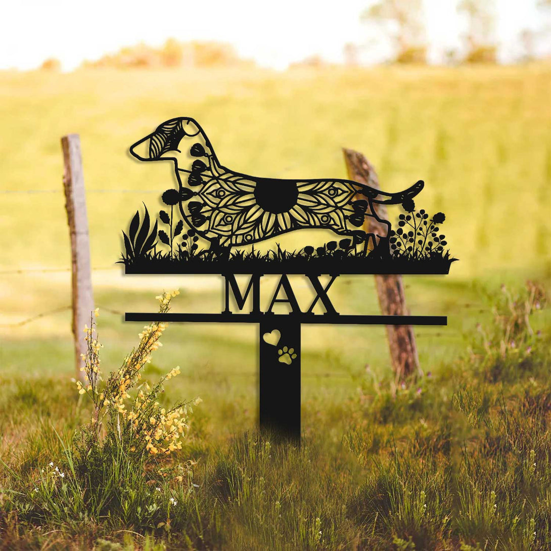 Custom Name Dachshund Mandala Metal Garden Stake, Dachshund Zentangle Metal Yard Sign, Dachshund Dog Memorial Metal Stake, Pet Sympathy Sign