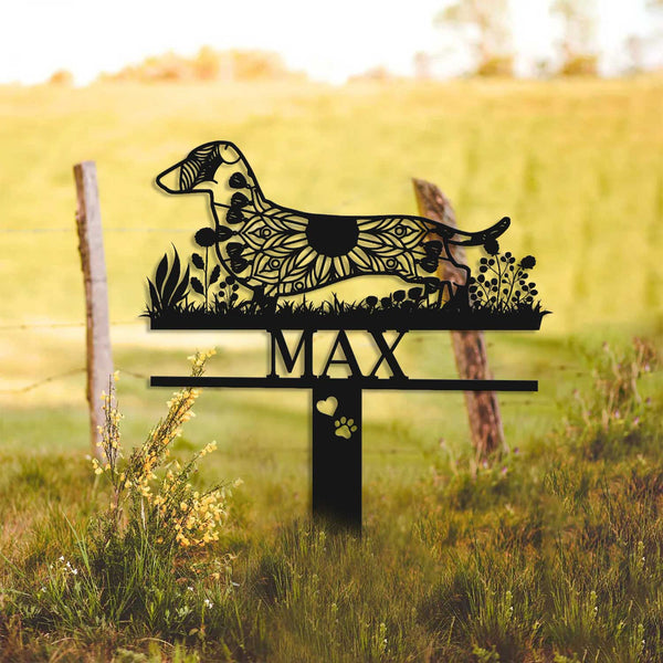 Custom Name Dachshund Mandala Metal Garden Stake, Dachshund Zentangle Metal Yard Sign, Dachshund Dog Memorial Metal Stake, Pet Sympathy Sign