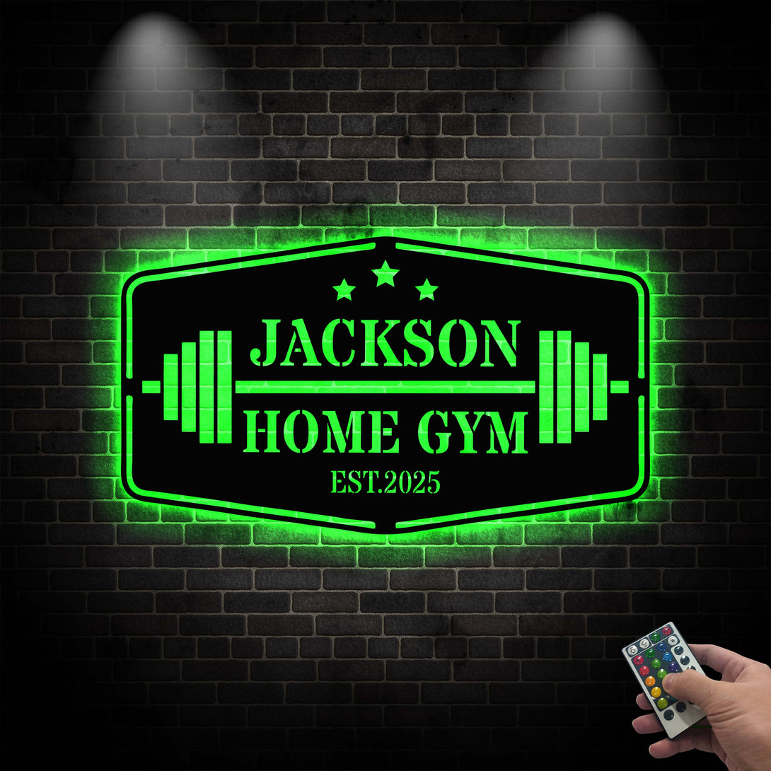 Personalized Name Home Gym Metal Sign With Led Lights, Custom Barbell Gym Fitness Room Metal Name Sign, Powerlifting Sport Metal Wall Art