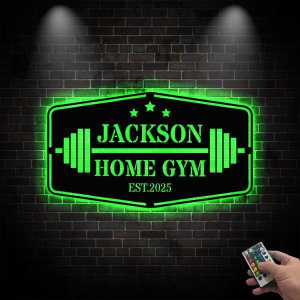 Personalized Name Home Gym Metal Sign With Led Lights, Custom Barbell Gym Fitness Room Metal Name Sign, Powerlifting Sport Metal Wall Art