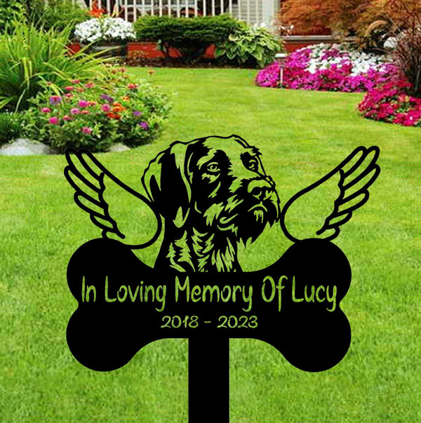 Custom German Wirehaired Pointer Dog Memorial Stake, Dog With Wings Memorial Metal Garden Stake, Pet Loss Metal Grave Marker, Remembrance Stake