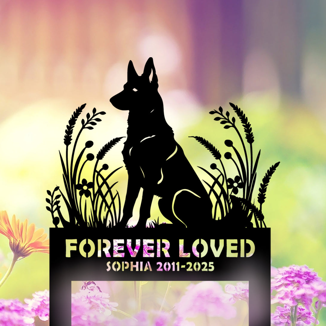 Custom Belgian Malinois Dog Memorial Metal Stake, Personalized Forever Loved Dog Metal Garden Sign, Pet Metal Grave Markers, Dog Remembrance Sign