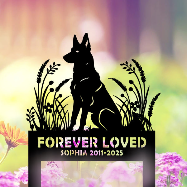 Custom Belgian Malinois Dog Memorial Metal Stake, Personalized Forever Loved Dog Metal Garden Sign, Pet Metal Grave Markers, Dog Remembrance Sign