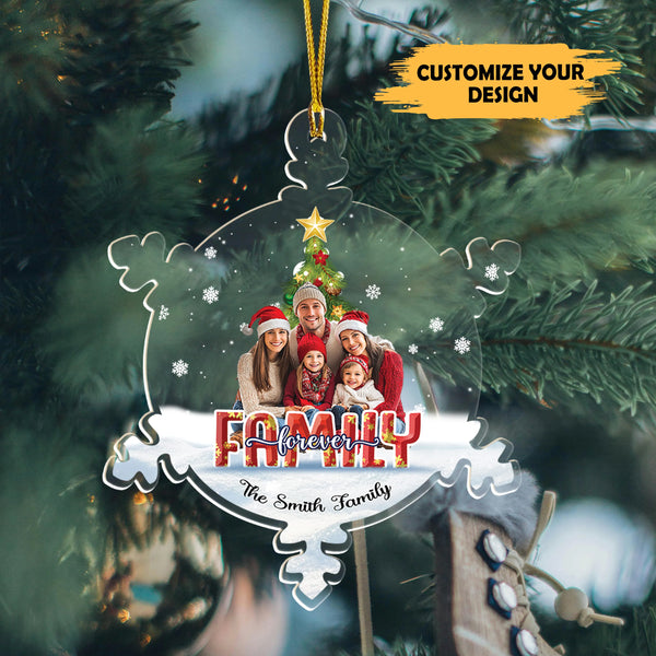 Custom Photo Family Forever - Personalized Snowflakes Shaped Acrylic Ornament