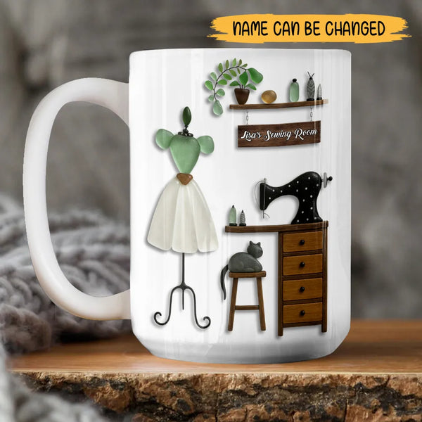 Custom Sewing Room Sea Glass Mug – Personalized Ceramic Cup for Sewing Lovers