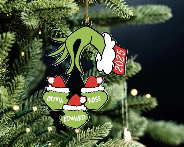 Personalized Grinch Family Christmas Ornament - Funny Xmas Keepsake Gift for Parents, Kids & Friends