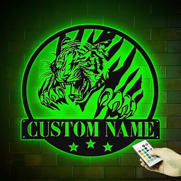 Custom Tiger Claws Scratch Metal Wall Art Led Lights, Personalized Awesome Tiger Metal Sign Decoration For Room, Tiger Metal Led Sign Decor