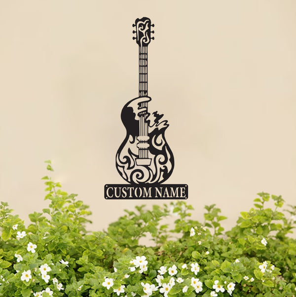 Personalized Name Guitar Metal Wall Art, Custom Guitarist Metal Name Sign, Wave Surfing Guitar Metal Sign Art Home, Guitar Music Room Metal Decor