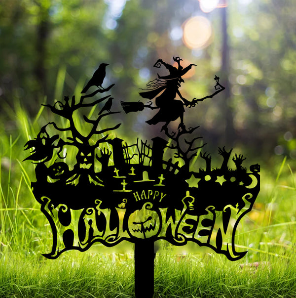 Happy Halloween Wicked Witch Metal Garden Stake, Halloween Witch Ghost Metal Yard Sign, Haunted House Metal Stake Garden Yard Outdoor Decor