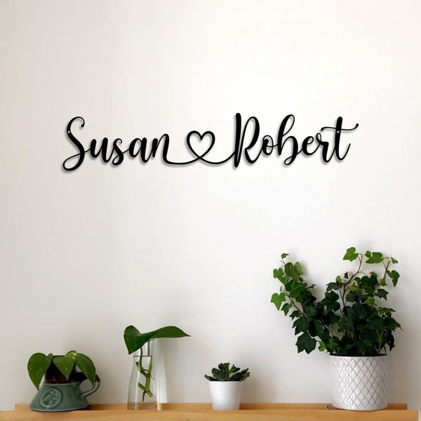Personalized Script Metal Words Couple Name Sign, Custom Couples Name Laser Cut Metal Wall Hanging Sign, Wedding Anniversary Metal Home Decor