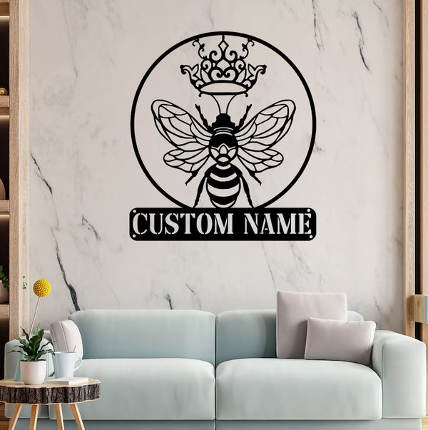 Custom Name Queen Bee Metal Wall Art, Personalized Beekeeper Metal Name Sign, Honey Bee Metal Wall Art Home Decor, Bee Lover Metal Name Sign