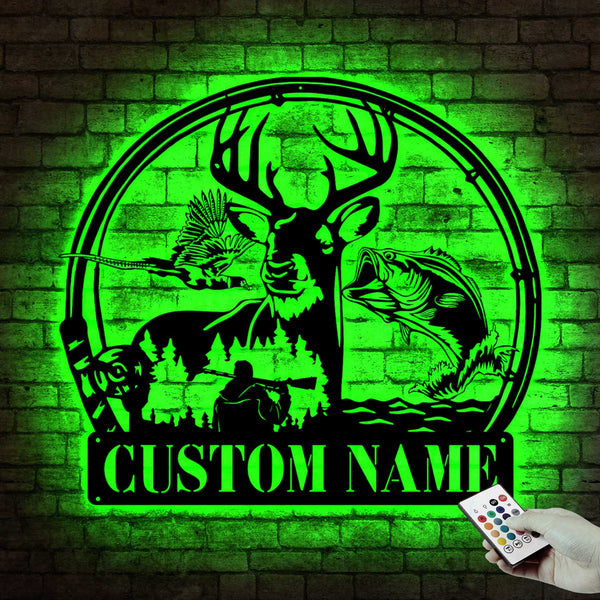 Custom Pheasant Deer Hunting & Fishing Metal Sign Led Lights, Personalized Hunter Metal Name Sign, Wildlife Hunting Outdoor Metal Wall Art Decor