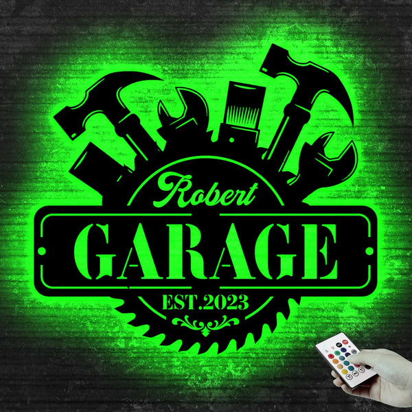 Personalized Mechanic Tools Metal Garage Sign With Led Lights, Custom Papas Workshop Garage Metal Sign, Handyman Repair Tools Metal Wall Art
