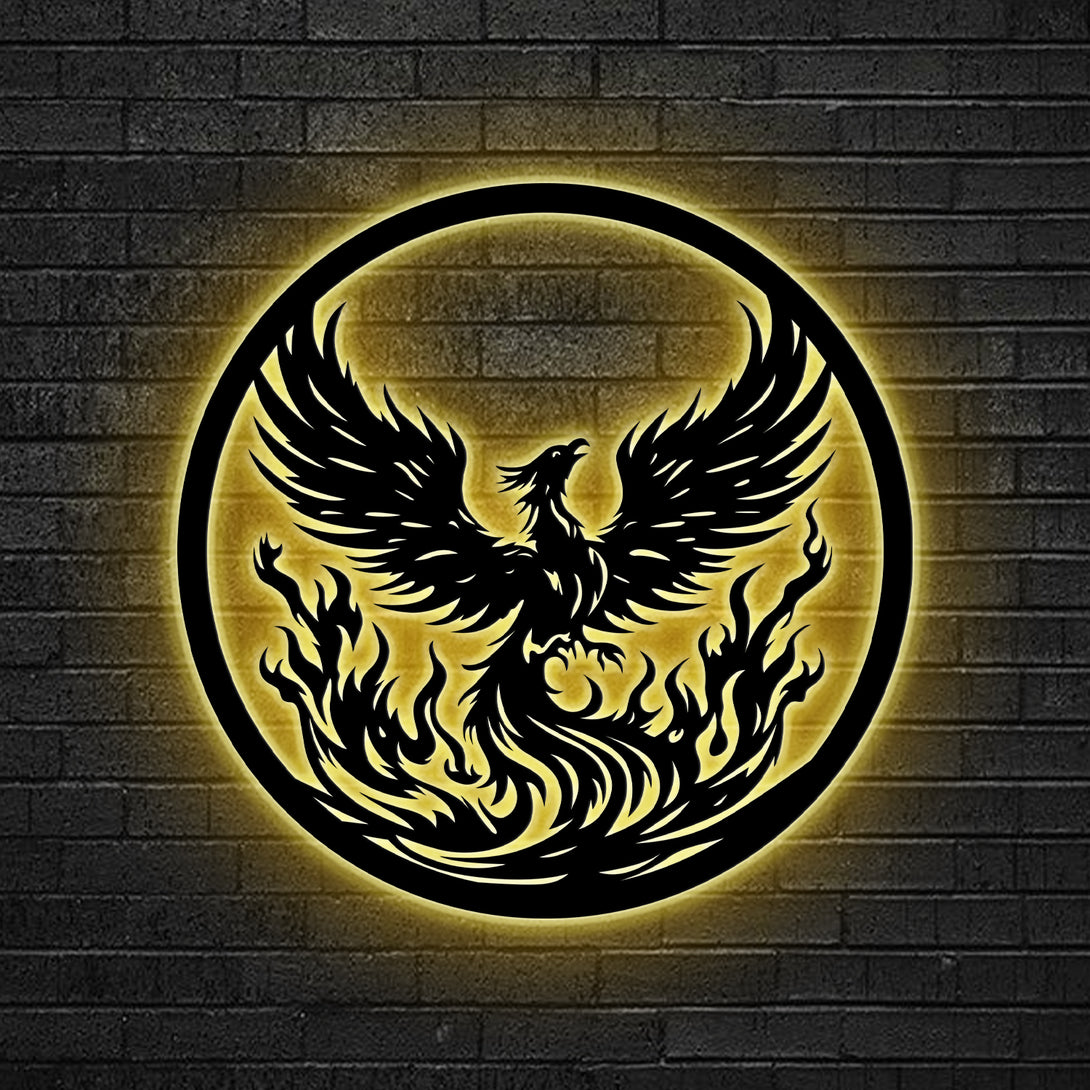 Fire Phoenix Metal Wall Sign With Led Lights, Rising Phoenix Metal Wall Art Home Decor, Mythical Phoenix Metal Sign, Phoenix Interior Metal Decor