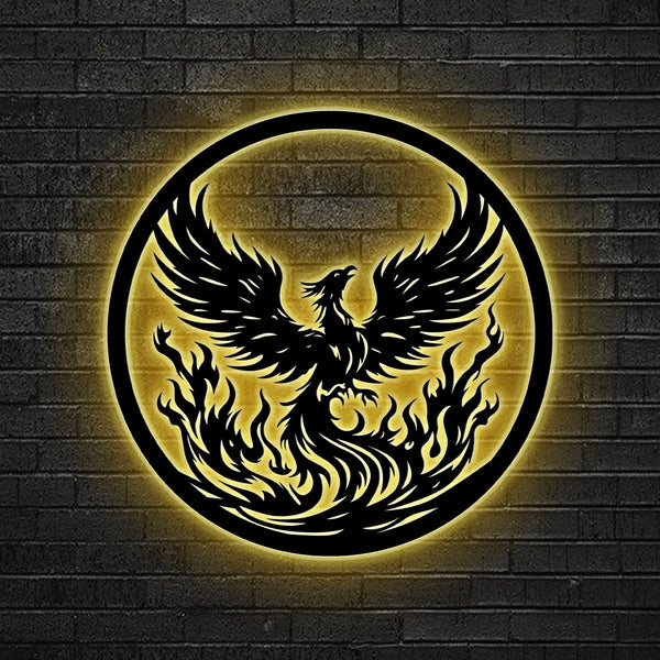 Fire Phoenix Metal Wall Sign With Led Lights, Rising Phoenix Metal Wall Art Home Decor, Mythical Phoenix Metal Sign, Phoenix Interior Metal Decor