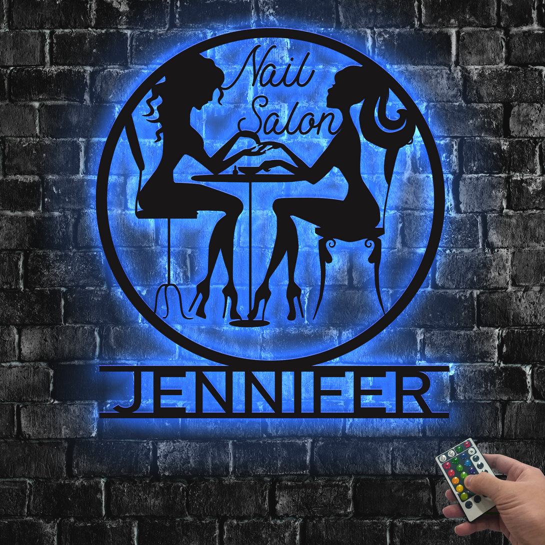 Custom Nail Tech Metal Wall Art Led Lights, Personalized Nail Salon Metal Name Sign, Beauty Nail Shop Metal Led Sign Wall Hanging Decor