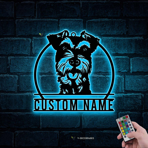 Custom Peeking Miniature Schnauzer Metal Wall Art Led Lights, Personalized Miniature Schnauzer Dog Metal Name Sign, Pet Dog House Led Metal Sign