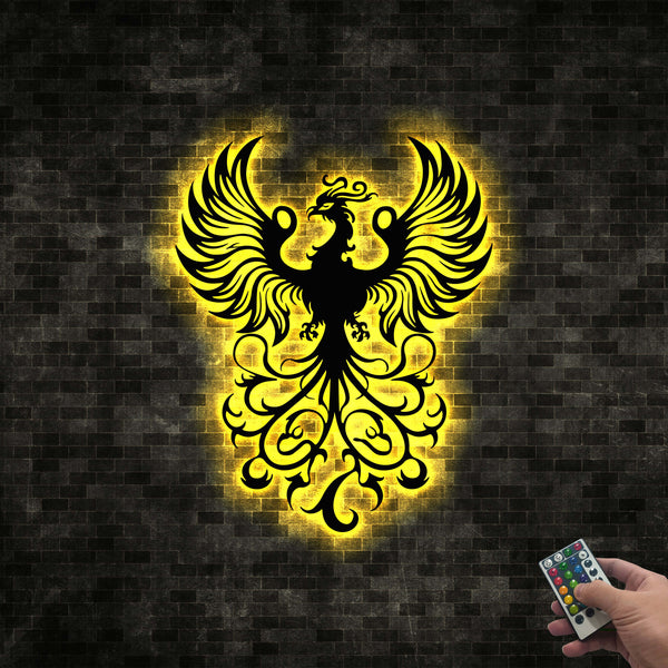 Rising Phoenix Metal Wall Sign With Led Lights, Fire Phoenix Metal Wall Art Home Decor, Mythical Phoenix Metal Sign, Phoenix Interior Metal Decor
