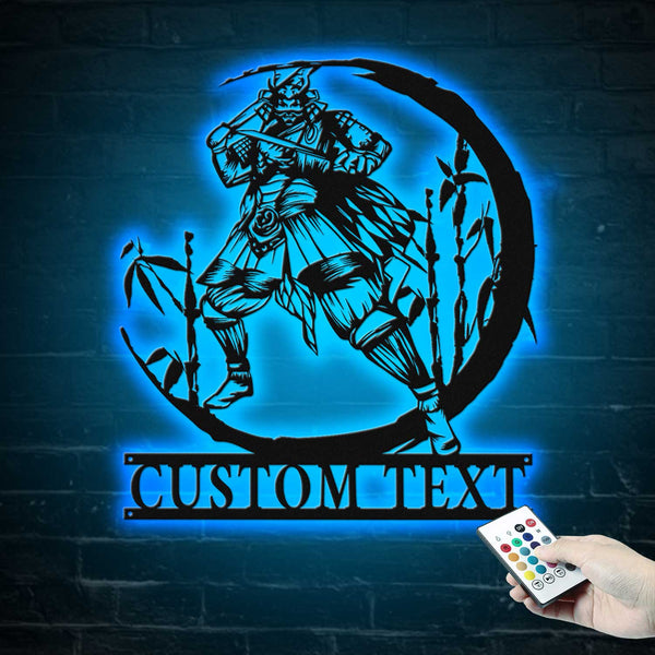 Personalized Samurai Metal Wall Art With Led Lights, Custom Japanese Warrior Metal Sign Home Decor, Samurai Warrior Metal Wall Hanging Sign