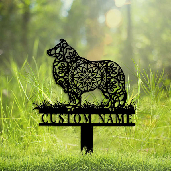 Custom Mandala Shetland Sheepdog Metal Garden Stake, Shetland Sheepdog Metal Yard Sign, Personalized Dog Memorial Stake, Dog Metal Grave Markers