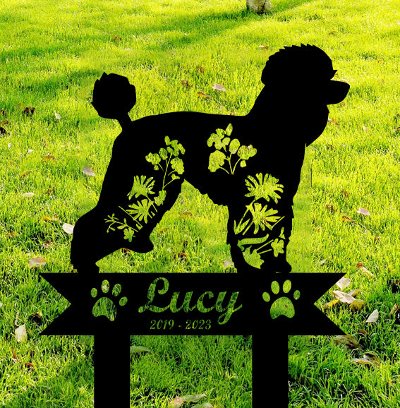 Custom Floral Poodle Dog Memorial Metal Stake, Personalized Poodle Dog Memorial Garden Sign, Dog Loss Metal Grave Marker, Pet Remembrance Stakes